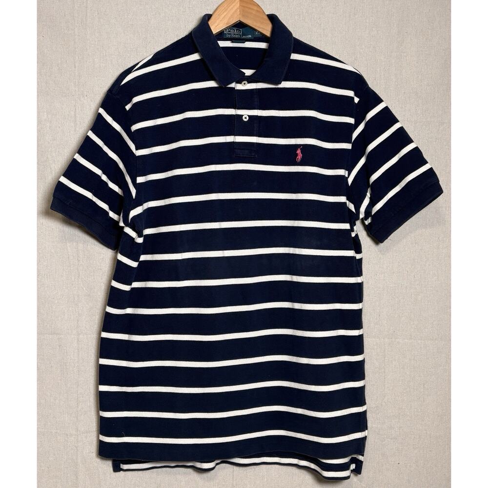 Vintage 90s Polo‎ Ralph Lauren Men's Navy Striped Short Sleeve Polo Shirt XL